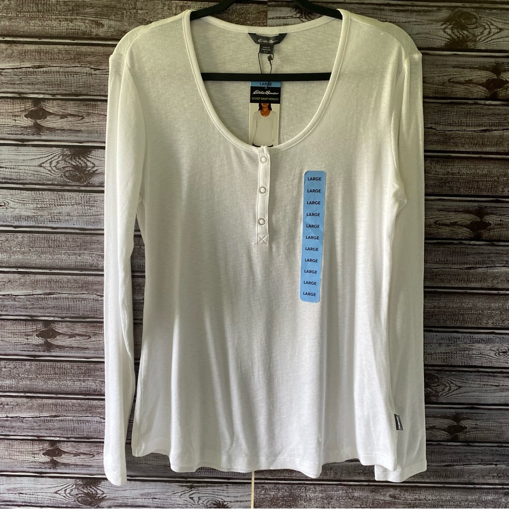 Eddie Bauer Women's Scoop‎ Snap Henley Long-Sleeved Top Size L